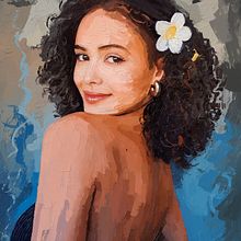 Larissa Leite - Portrait Illustration - Flowers in her hair by Rod Lovell . Design, Traditional illustration, Painting, Watercolor Painting, Acr, lic Painting, Oil Painting, Digital Painting, Decorative Painting, Portrait Drawing, Digital Illustration, Pencil Drawing, Drawing, Realistic Drawing, Artistic Drawing, Digital Drawing, Figure Drawing, and Colored Pencil Drawing project by Rod Lovell - 08.24.2023