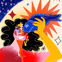 a mulher e o peixe. Ilustração tradicional projeto de Hellen Vieira - 09.02.2023