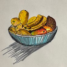 schets tijdens intro gemaakt van fruitschaal met markers. Un proyecto de Ilustración tradicional de Henrike Verheijen - 29.08.2023