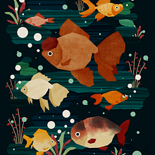 Forgetful Fishes (Stylized Vector Illustration Course Project). Traditional illustration, Graphic Design, Vector Illustration, and Digital Illustration project by Erwin Esmin - 08.30.2023