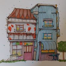 My project for course: Expressive Architectural Sketching with Colored Markers. Projekt z dziedziny Sketching,  R, sunek,  R, sunek architektoniczn, Sketchbook,  R i sunek atramentem użytkownika Debra Dallmann Bailey - 02.09.2023