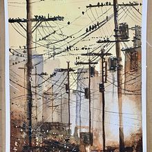 Expressive Watercolor Painting: Wires. Projekt z dziedziny  Sztuki piękne,  Malarstwo i Malowanie akwarelą użytkownika patricia555 - 07.09.2023