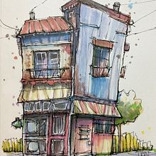My project for course: Expressive Architectural Sketching with Colored Markers Ein Projekt aus dem Bereich Skizzenentwurf, Zeichnung, Architektonische Illustration, Sketchbook und Illustration mit Tinte von Margie Forestier - 07.09.2023