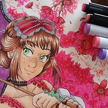 Chica bajo el árbol de cerezo . Ilustrație tradițională, Teoria culorilor și Manga de Chayo Bee - 09.14.2023