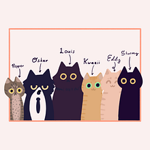 Cat Family Portrait . Character Design, Digital Illustration, Children's Illustration, Drawing, Digital Drawing, and Digital Painting project by Guenevere B. - 09.19.2023