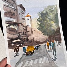 My project for course: Urban Landscapes in Watercolor. Fine Arts, Watercolor Painting, and Architectural Illustration project by kimixi - 09.26.2023