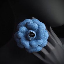 Denim Camellia Brooch. Textile Design, Jewelr, Design, and Fashion Design project by Svetlana Faulkner - 09.30.2023