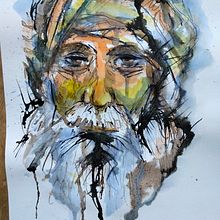 Mon projet du cours : Portrait expérimental à l'encre, à l'alcool et au thé . Seni Rupa, Lukisan, Menggambar & Ilustrasi Tinta proyek oleh Jean WEISE - 10.01.2023