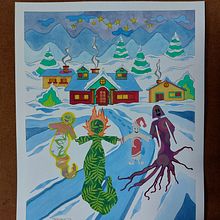 Mi proyecto "Introducción a la ilustración infantil". Cuento de Navidad, ilustrado por FabiJorge.. Projekt z dziedziny Trad, c, jna ilustracja,  Sztuki piękne,  Malarstwo, R, sunek ołówkiem,  R, sunek, Malowanie akwarelą, Ilustracje dla dzieci i Narracja użytkownika fabi.chicharrera - 07.10.2023