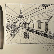 Perspective in a mosque . Drawing project by Ali Alwayel - 10.09.2023