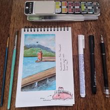learning how to paint in aquarel while traveling. Projekt z dziedziny Trad, c, jna ilustracja, Malowanie akwarelą,  R, sunek architektoniczn i Sketchbook użytkownika kyara.hak - 10.10.2023