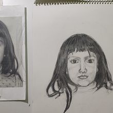  Intento de mi hija con lápiz de grafito y carboncillo  Ein Projekt aus dem Bereich Traditionelle Illustration, Bildende Künste, Skizzenentwurf, Bleistiftzeichnung, Zeichnung, Porträtzeichnung, Realistische Zeichnung und Anatomische Zeichnung von Manel Trejo - 12.10.2023