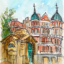 My project for course: Architectural Sketching with Watercolor and Ink. Sketching, Drawing, Watercolor Painting, Architectural Illustration, Sketchbook & Ink Illustration project by y7dfcnx8rv - 10.18.2023