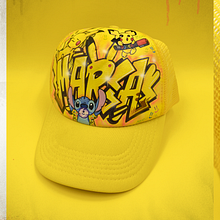 Gorra custom Maria-Pokemón. Design, Br, ing, Identit, Arts, Crafts, Painting, Street Art, Lettering, Drawing, Product Photograph, Children's Illustration, Acr, lic Painting, Instagram Photograph, H, Lettering, and Textile Design project by Marcos López Ruiz - 10.19.2023