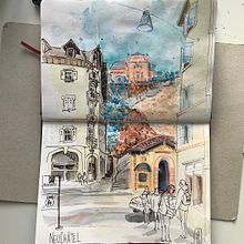 My project for course: Urban Sketching: Create Expressive Cityscapes. Projekt z dziedziny  Malarstwo, Sketching,  R, sunek, Malowanie akwarelą, Sketchbook,  R i sunek atramentem użytkownika susawilson - 22.10.2023