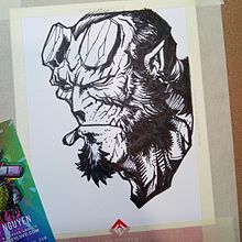 Hellboy: Character Illustration with Acrylic. Traditional illustration, Character Design, Painting, Comic, Acr, and lic Painting project by Loc Nguyen - 10.27.2023