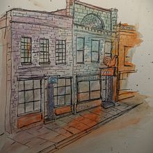 Red Rooster Cafe; Final Project : Urban Sketching: Create Expressive Cityscapes. Un proyecto de Bocetado, Dibujo, Pintura a la acuarela, Sketchbook e Ilustración con tinta de Steve Merten - 28.10.2023