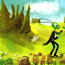 Saltamontes anunciando su felicidad. Traditional illustration project by Xavier Krauel - 11.03.2023