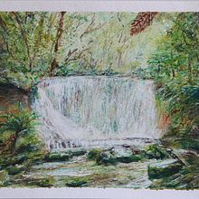 My project for course: Painting Realistic Watercolor Landscapes. Russell Falls, Mt Field, Tasmania, Australia (own reference). Projekt z dziedziny  Sztuki piękne,  Malarstwo, Sketching, Malowanie akwarelą, Ilustracja naturalist i czna użytkownika Reg Watson - 08.11.2023