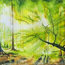 Spring Forest. Painting, and Watercolor Painting project by fhacken - 10.15.2023