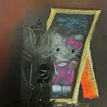 TG Pazuzu y Hello Kitty en Hoja Negra Ein Projekt aus dem Bereich Traditionelle Illustration von Pau Forte - 15.11.2023