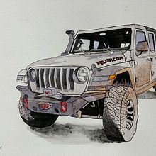 Jeep in Watercolor and Ink. Projekt z dziedziny Trad, c, jna ilustracja i  Sztuki piękne użytkownika Ray Greyling - 25.11.2023