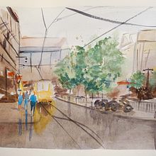 Mi proyecto del curso: Paisajes urbanos en acuarela. Un proyecto de Bellas Artes, Pintura a la acuarela e Ilustración arquitectónica de praga_1 - 04.12.2023
