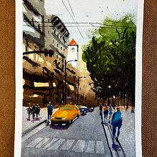 Mon projet du cours : Paysages urbains à l’aquarelle. Fine Arts, Watercolor Painting, and Architectural Illustration project by Manuel WORME - 12.13.2023
