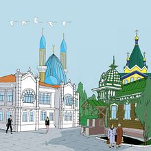 My project for course: Architectural Illustration: Hometown vibe. Traditional illustration, Architecture, Drawing, Digital Illustration, and Architectural Illustration project by Dauren Kaliaskar - 12.12.2023