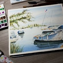 My project for course: Watercolor Techniques for Painting Seascapes. Painting, Watercolor Painting, and Naturalistic Illustration project by Ivonne Wierink - 12.21.2023