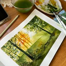 Mi proyecto del curso: Paisajes de ensueño con acuarela: plasma la luz. Painting, and Watercolor Painting project by Carmen Cancun - 12.27.2023