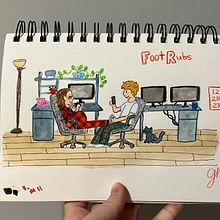 Pregnant Foot Rubs. Un progetto di Illustrazione tradizionale, Bozzetti, Creatività, Disegno, Pittura ad acquerello, Sketchbook e Pittura gouache di Ginny Mills - 27.12.2023