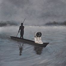 Astronauta y nativo. Acrílico sobre lienzo. Un proyecto de Ilustración tradicional de Rosa Calandra - 19.03.2017