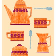 East Block crockery . Un progetto di Illustrazione digitale e Design di poster  di Lucía Inthesky - 01.12.2023