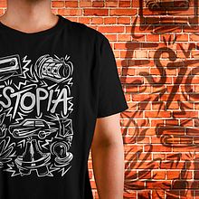 Camisetas ESTOPA: GIRA ESTOPÍA 25 ANIVERSARIO. Un proyecto de Diseño de vestuario, Diseño gráfico, Diseño de moda, Diseño digital y Diseño textil de David Zurita Gómez - 01.01.2024