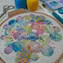 Meu projeto do curso: Técnicas básicas de bordado e aquarela. Painting, Watercolor Painting, Embroider, and Textile Design project by Célia Almeida - 01.07.2024