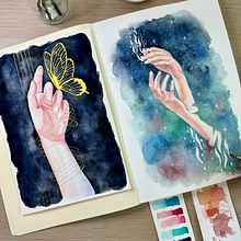 “Unraveling”: My project for course: Illustration of Hands with Expressive Watercolors. Un proyecto de Pintura, Pintura a la acuarela y Dibujo anatómico de View Riddell - 10.01.2024