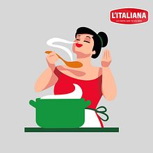 L'ITALIANA (CMI ALIMENTOS).  Reestyling del personaje corporativo. Un progetto di Illustrazione vettoriale, Illustrazione digitale, Character design, Pubblicità, Packaging e Direzione artistica di Juanma García Escobar - 31.08.2023