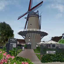 Windmühle von Sluis. Umsetzung mit Procreate und iPad. . Een project van Traditionele illustratie, Schilderij,  Tekening, Digitale illustratie,  Architecturale illustratie, Digitale tekening y  Digitaal schilderij van brigitte_41 - 13.01.2024