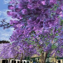 Andalusien - Blüte der Jacaranda Bäume im Mai in Málaga. Umsetzung mit Procreate und iPad. . Een project van Schilderij,  Tekening, Digitale illustratie y  Digitaal schilderij van brigitte_41 - 13.01.2024