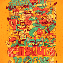 POSTER GANADOR COSQUIN ROCK 2024. Un progetto di Design, Illustrazione digitale, Pubblicità, Illustrazione tradizionale, Direzione artistica, Br, ing, Br, identit, Character design, Graphic design, Tipografia, Lettering, Illustrazione vettoriale, Design di poster  e Disegno di Anto Capriotti - 10.01.2024