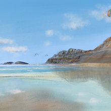 Lanzarote - Famarabucht. Umgesetzt mit Procreate und iPad. Een project van Schilderij,  Tekening, Digitale illustratie, Digitale tekening y  Digitaal schilderij van brigitte_41 - 17.01.2024