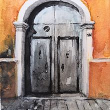 Watercolor, The Door in Sinnai. Pintura projeto de Anna Sokół - 20.01.2024
