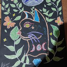 Gato preto esotérico. Un projet de Dessin, Dessin au cra , et on de Leticia Acosta - 21.01.2024