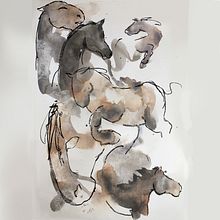 Random Watercolour splatters turned to be horses. Un progetto di Illustrazione tradizionale di dinekebalkema - 23.01.2024