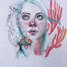 Mar y Cielo. Projekt z dziedziny Trad, c, jna ilustracja,  Sztuki piękne,  Malarstwo,  R, sunek, Malowanie akwarelą, Portret,  R, sunek art, st i czn użytkownika nohora_barrios_art - 24.01.2024