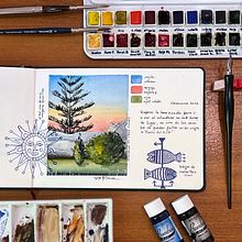 Mi proyecto del curso: Atardecer en Casa Pueblo (Punta del Este). Un proyecto de Ilustración tradicional, Pintura a la acuarela, Ilustración arquitectónica y Sketchbook de Verónica Petrina - 27.01.2024