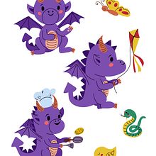 Kawaii Dragon baby sticker set. Un proyecto de Ilustración tradicional, Diseño de personajes y Manga de Алена Журавская - 30.01.2024