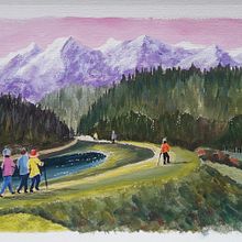 Lac de Beaudéan dans les Pyrénées en France à la gouache. Painting, Drawing, Sketchbook, Gouache Painting, and Fine Arts project by veronique_lauron - 02.01.2024