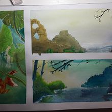 Mein Abschlussprojekt für den Kurs: Illustration von Fantasielandschaften mit Aquarell und Gouache. Fine Arts, Painting, Watercolor Painting, Naturalistic Illustration, and Gouache Painting project by Samy Strubbi - 02.05.2024